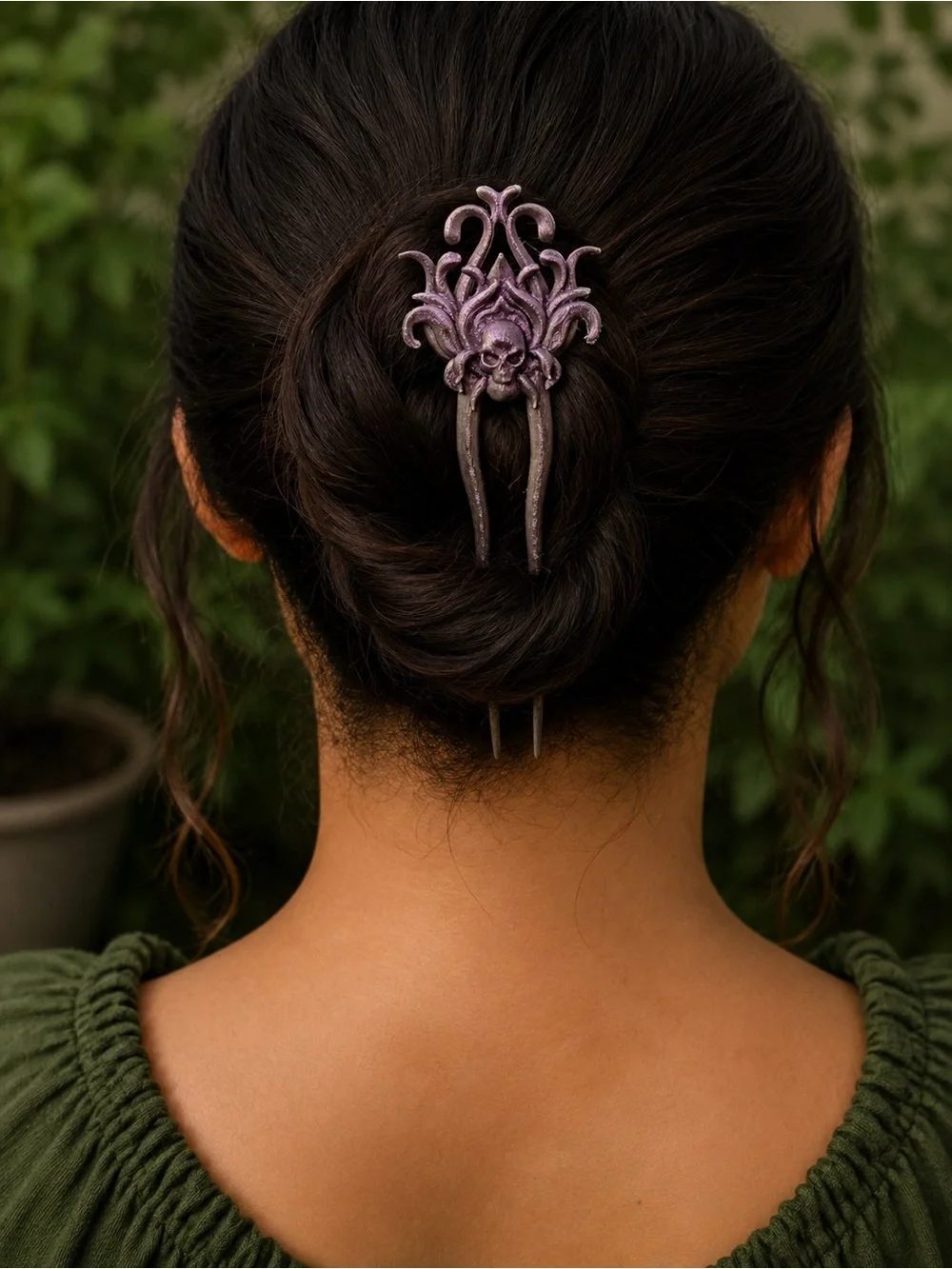 💀✨ Goth‎ Skull Hair Pin✨💀 Purple Color Shift Hair Accessory with Skull